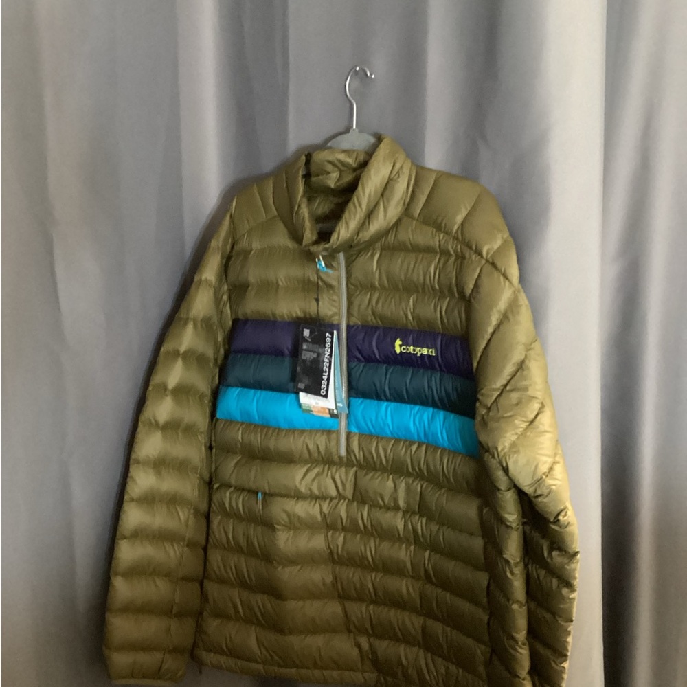 Cotopaxi Multicolor Puffer Jacket with Blue and Green